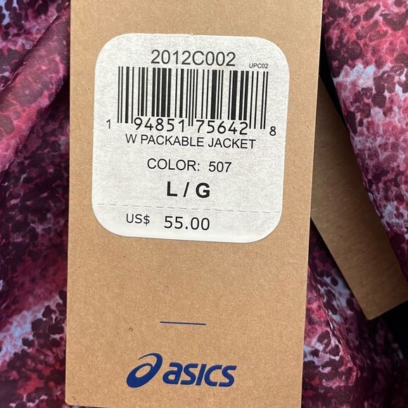 Asics Packable Windbreaker Jacket Purple Deep Mars Print L - Picture 10 of 13